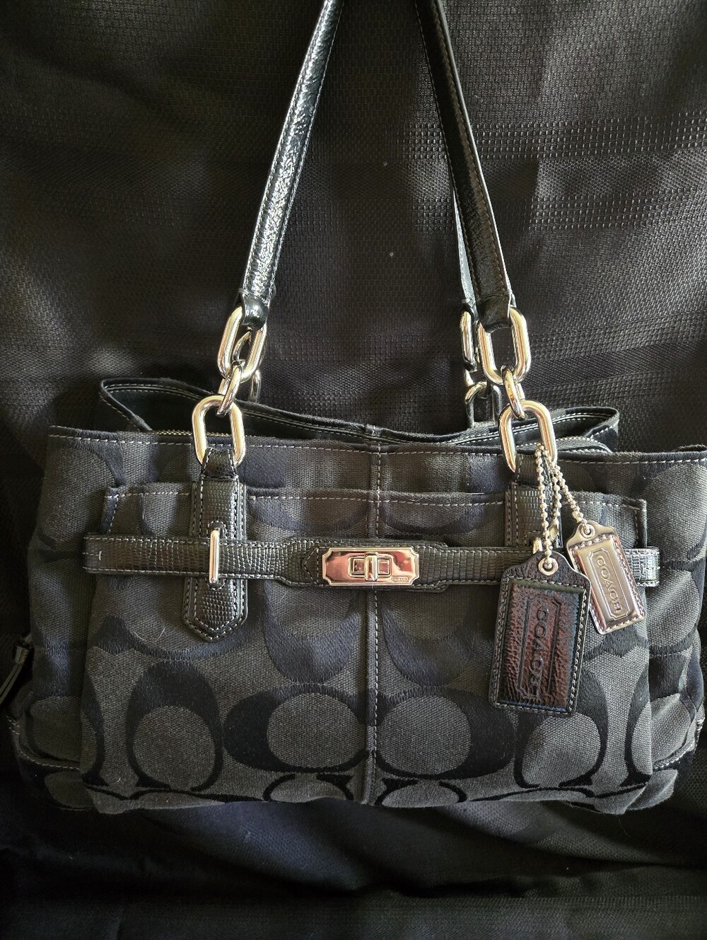 Coach EUC Chelsea Jayden Black Signature Shoulder Bag with Leather Trim
